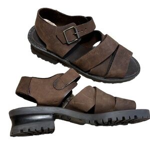 MIA NWOT Chunky Block Heel Lug Sole Sandals Brown Made in Brazil Size 8